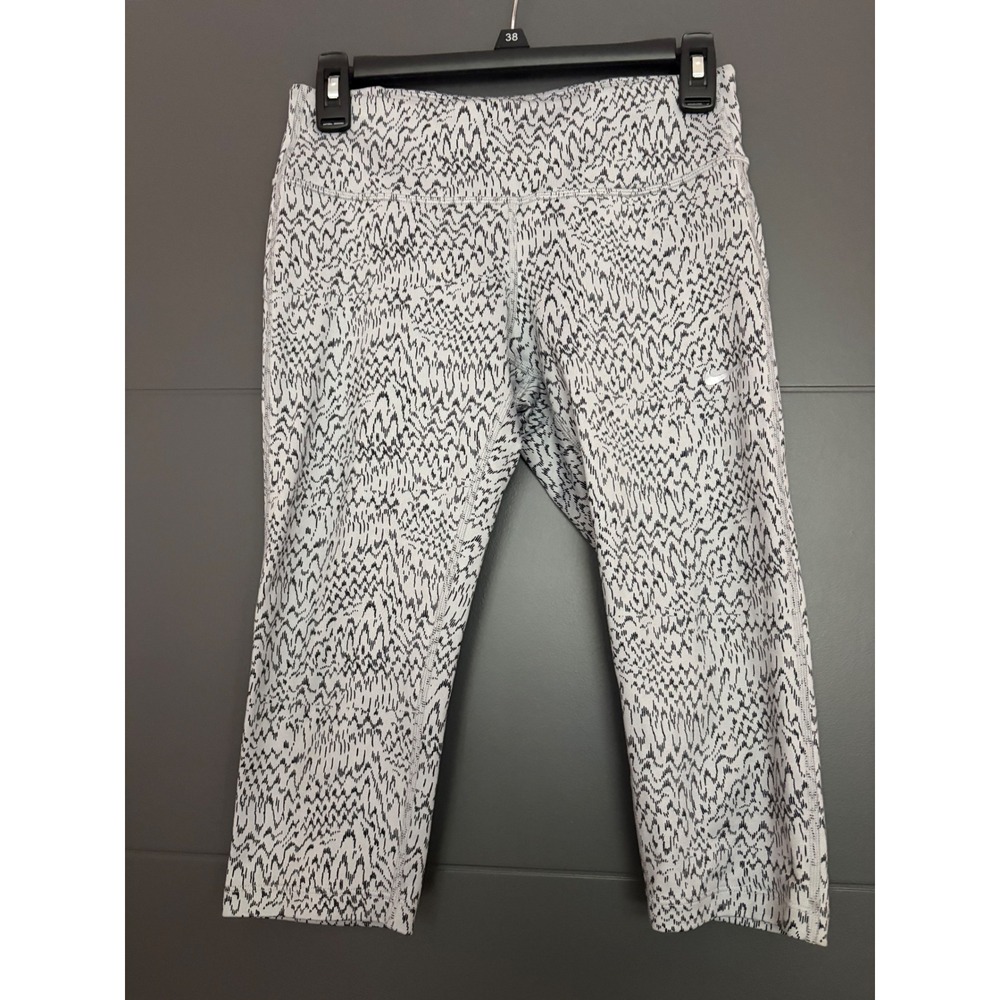 Nike Dri-FIT Womens Small Gray Black Abstract Print Crop Leggings Running Tights
